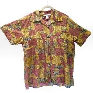 Robert Stock Silk Shirt Vintage Bold Print Size L Large Oversized Flowy Retro